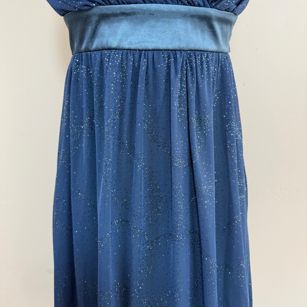 Y2K Glitter Mesh Babydoll Mini Dress Blue Empire Waist Fairycore Party USA M - Picture 3 of 13